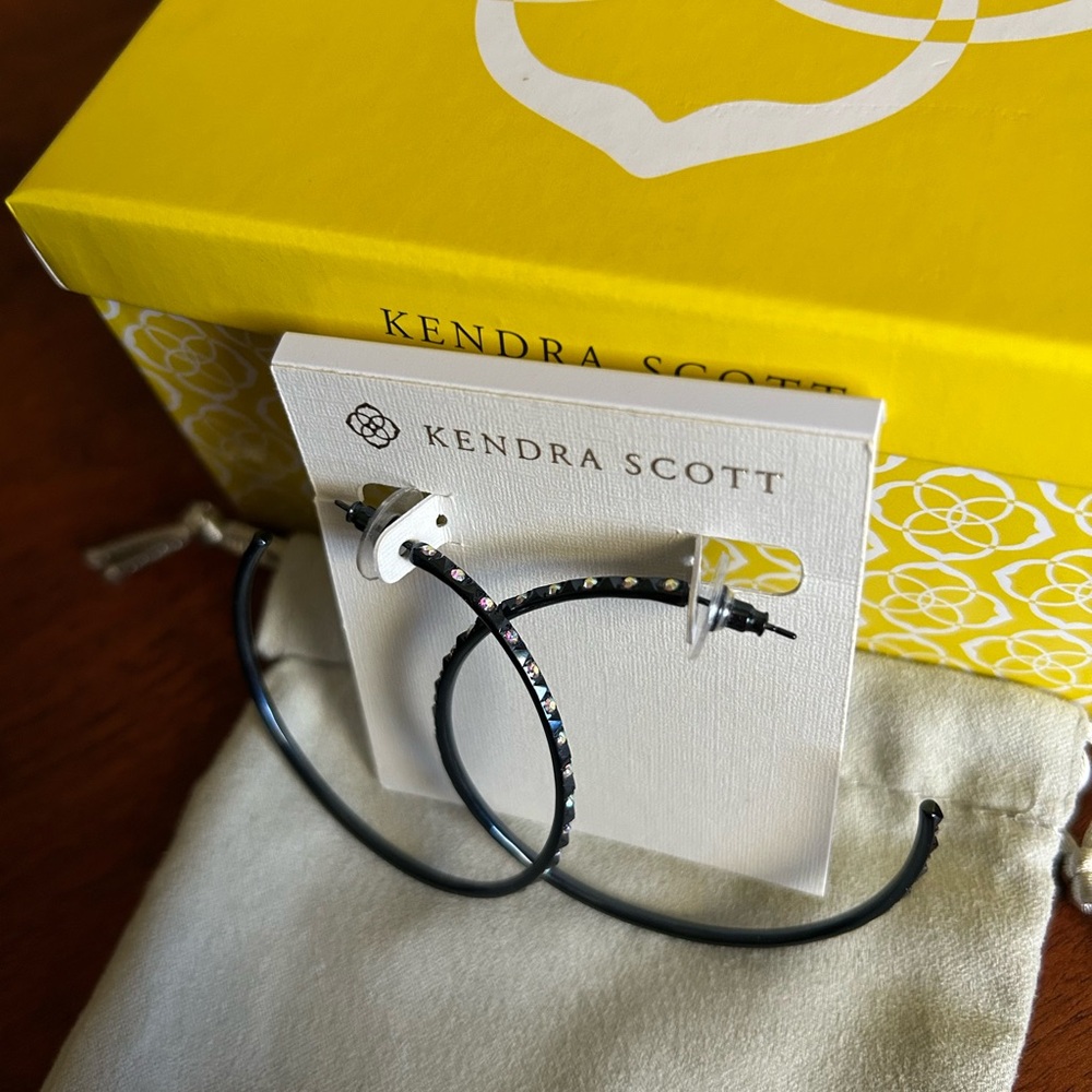New Kendra Scott Black Hoop Earrings with iridescent stones
